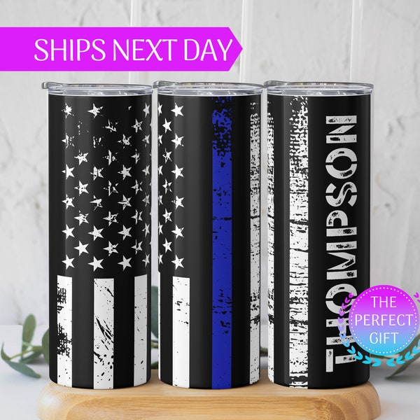 Thin Blue Line Tumbler - Personalized Police Officer Retirement Gift, First Responder Gift, Custom Law Enforcement Travel Mug, Back The Blue