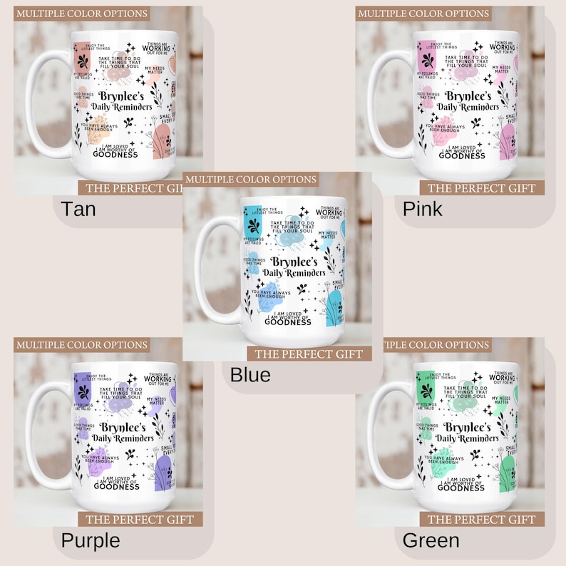 Personalized Daily Affirmations Coffee Mug, Custom Daily Reminders Cup, Best Friend Gift, Mental Health Awareness Gift, Customized Mug zdjęcie 3