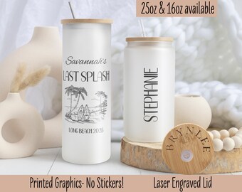 Bachelorette Party Last Splash Glass Tumbler, Personalized Bridal Party Gift, Bachelorette Party Favor, Girls Trip Bachelorette Travel Gifts