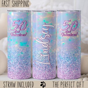 50th Birthday Gifts for Women - 50th Birthday Celebration, Personalized 50 and Fabulous Tumbler, 50th Gift for Her, Fun Birthday Present