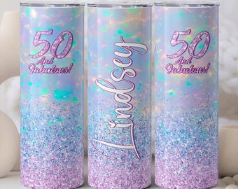 50th Birthday Gifts for Women - 50th Birthday Celebration, Personalized 50 and Fabulous Tumbler, 50th Gift for Her, Fun Birthday Present