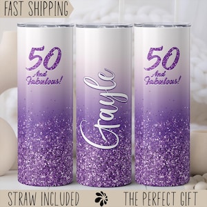 50th Birthday Gifts for Women - 50th Birthday Celebration, Personalized 50 and Fabulous Tumbler, 50th Gift for Her, Fun Birthday Present