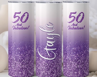 50th Birthday Gifts for Women - 50th Birthday Celebration, Personalized 50 and Fabulous Tumbler, 50th Gift for Her, Fun Birthday Present