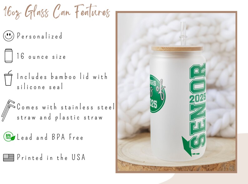 a white can with green lettering and a straw in it