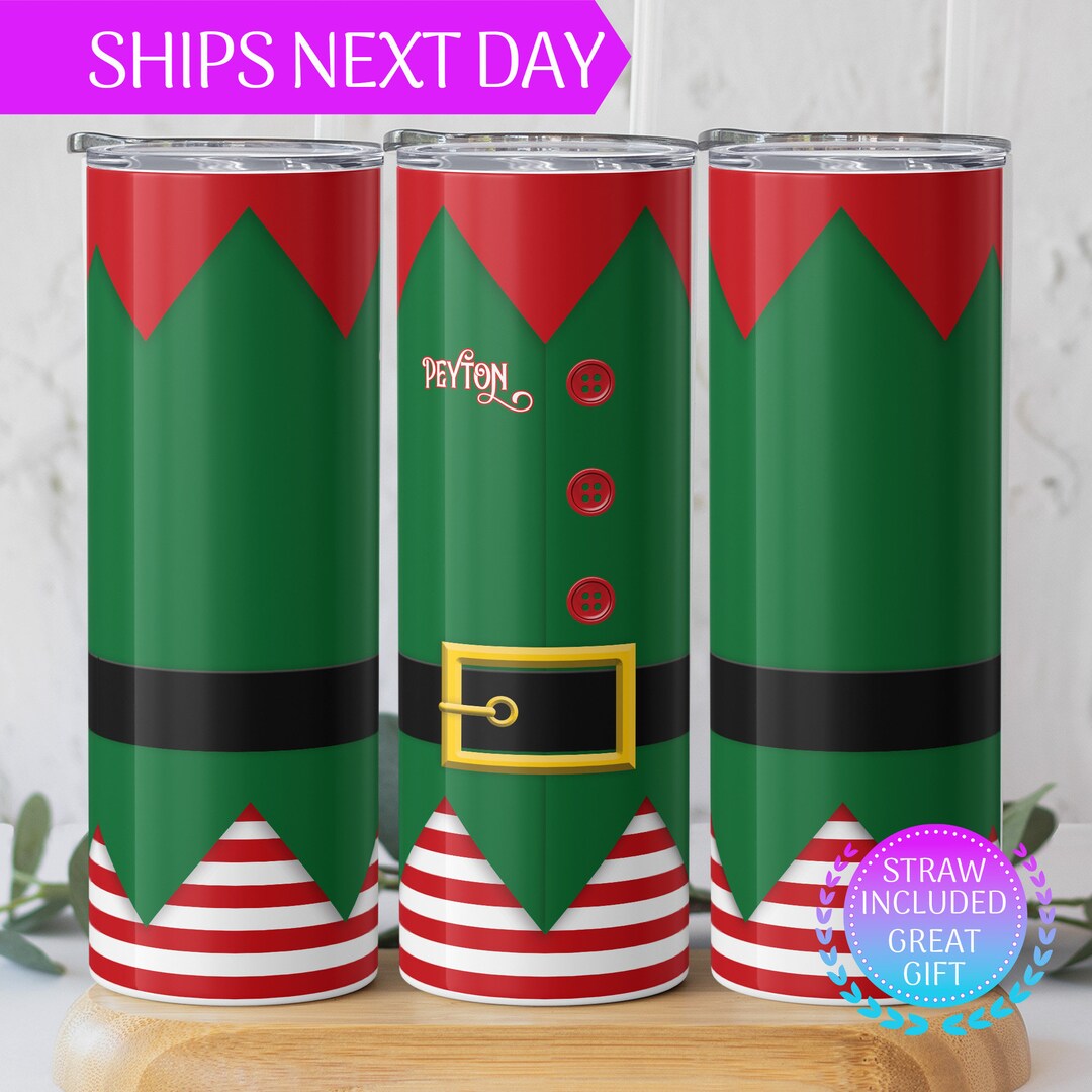 Custom Christmas Elf Tumbler With Straw, Personalized Name Holiday