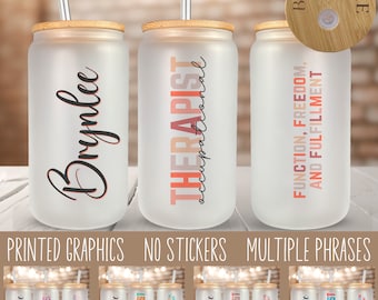 Personalized Occupational Therapist Iced Coffee Cup, Custom OT Glass Tumbler, Beer Can Glass with Lid and Straw, Occupational Therapy Gifts