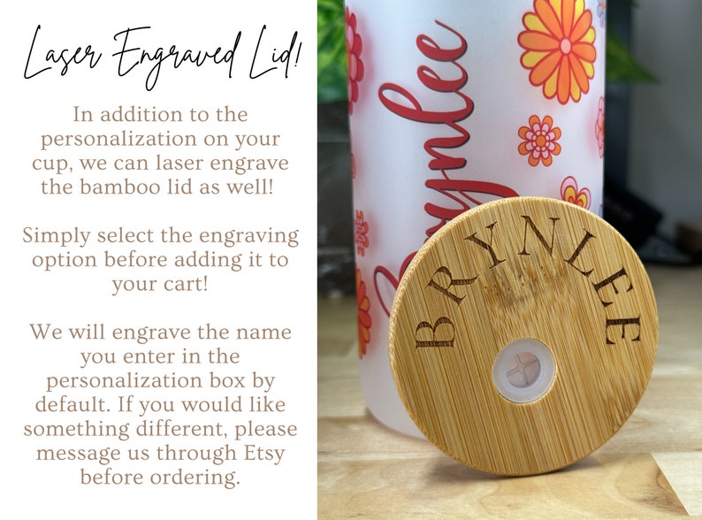 a personalized wooden coaster next to a can of soda