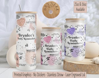Personalized Daily Reminders Iced Coffee Cup - Custom Daily Affirmations Glass Tumbler, Mental Health Awareness Gift, Best Friend Gift