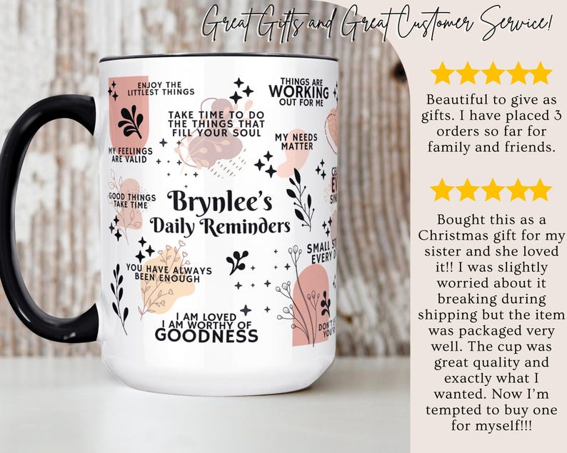 Personalized Daily Affirmations Coffee Mug, Custom Daily Reminders Cup, Best Friend Gift, Mental Health Awareness Gift, Customized Mug zdjęcie 2