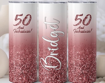 50th Birthday Gifts for Women - 50th Birthday Celebration, Personalized 50 and Fabulous Tumbler, 50th Gift for Her, Fun Birthday Present