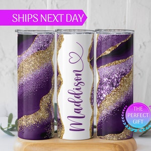 Personalized Agate Marble Tumbler with Name, Custom Marble Name Tumbler with Lid and Straw,  Bridesmaid Tumbler with Straw, Bridesmaid Gift