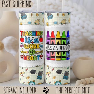 Custom Teacher Tumbler Cup, Personalized Teacher Tumbler,  Teacher Travel Mug, Gift For Teacher, Teacher Appreciation Gift, Crayon Cup