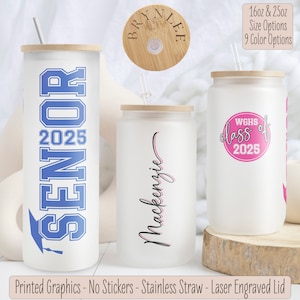 Personalized Senior Class Glass Tumbler - Senior Night Gift, Class of 2025 Iced Coffee Glass, Custom Graduate Gift, Senior Class Tumbler image 1