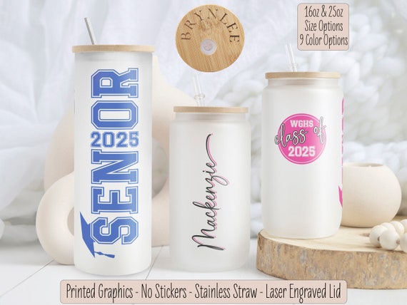 Personalized Senior Class Glass Tumbler - Senior Night Gift, Class of 2025 Iced Coffee Glass, Custom Graduate Gift, Senior Class Tumbler