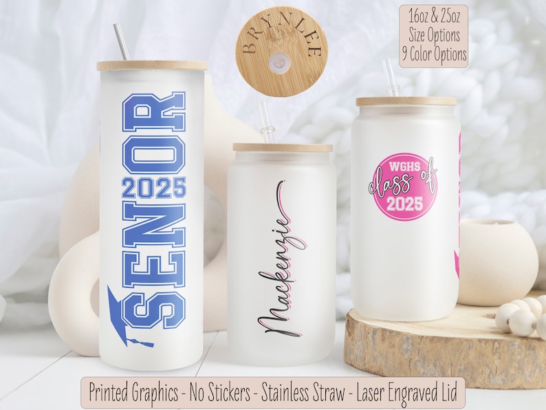 Personalized Senior Class Glass Tumbler - Senior Night Gift, Class of 2025 Iced Coffee Glass, Custom Graduate Gift, Senior Class Tumbler image 1
