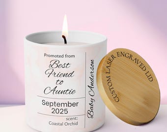 Personalized Baby Reveal Candle, Auntie Baby Announcement Candle, Auntie Gift, New Baby Soy Wax Candle, Best Friend Pregnancy Reveal Gift