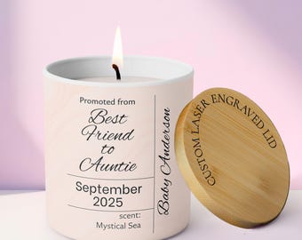 Personalized Baby Reveal Candle, Auntie Baby Announcement Candle, Auntie Gift, New Baby Soy Wax Candle, Best Friend Pregnancy Reveal Gift