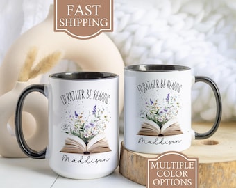 Custom Wildflower Book Mug, Personalized Bookish Coffee Mug, Book Lover Gift, Cozy Reading Travel Mug, Teacher Gift, Gift for Bookworm