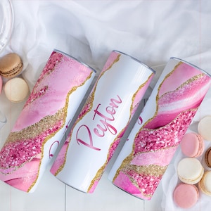 Personalized Agate Marble Tumbler with Name, Custom Marble Name Tumbler with Lid and Straw,  Bridesmaid Tumbler with Straw, Bridesmaid Gift