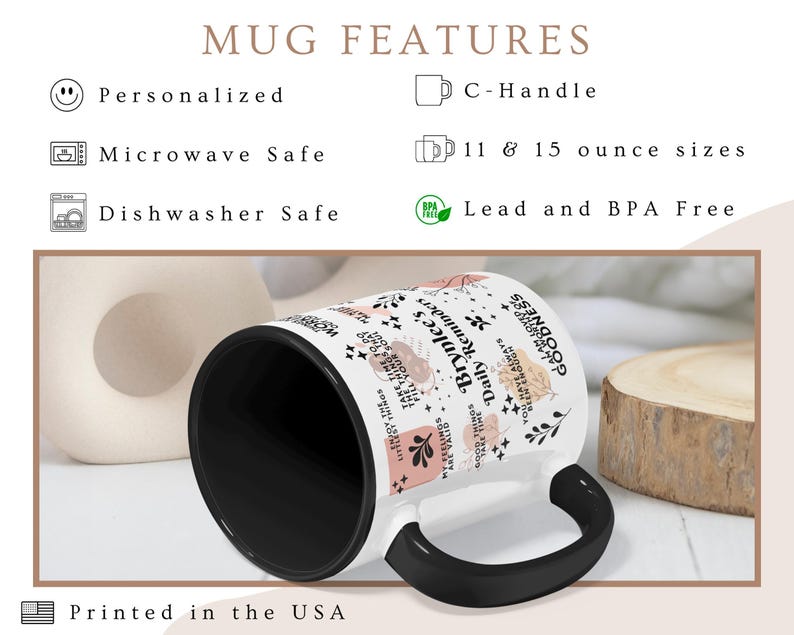 Personalized Daily Affirmations Coffee Mug, Custom Daily Reminders Cup, Best Friend Gift, Mental Health Awareness Gift, Customized Mug zdjęcie 5