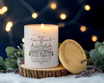 Our First Apartment Candle Personalized, Custom New Apartment Christmas Candle For New House Warming Gift, Graduation Gift Soy Candle