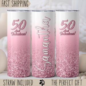 50th Birthday Gifts for Women - 50th Birthday Celebration, Personalized 50 and Fabulous Tumbler, 50th Gift for Her, Fun Birthday Present