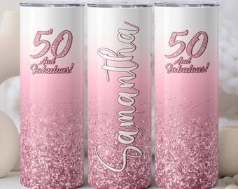 50th Birthday Gifts for Women - 50th Birthday Celebration, Personalized 50 and Fabulous Tumbler, 50th Gift for Her, Fun Birthday Present