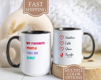 Personalized Aunt Mug Gift, Mothers Day Gift, Auntie Coffee Mug with Kids Name, Pregnancy Announcement Gift, Aunt Birthday, New Auntie Gift