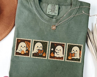 Cute Ghosts Camping Comfort Colors® Shirt Camping Gift For Book Lovers Cute Ghost Shirt Halloween Tee Spooky Season Outdoors Gifts TShirt
