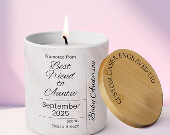 Personalized Baby Reveal Candle, Auntie Baby Announcement Candle, Auntie Gift, New Baby Soy Wax Candle, Best Friend Pregnancy Reveal Gift