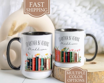 Personalized Book Lover Mug, Custom Floral Books Mug, Book Lover Gift For Bookworm Mug For Friend Birthday Gift For Librarian Mug Bookish