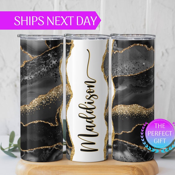Personalized Agate Marble Tumbler with Name, Custom Marble Name Tumbler with Lid and Straw,  Bridesmaid Tumbler with Straw, Bridesmaid Gift