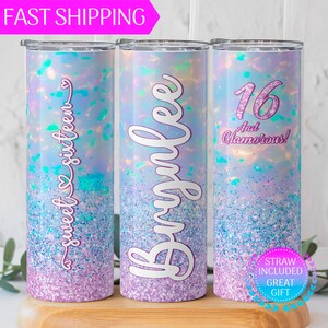 16th Birthday Tumbler With Straw, Sixteenth B-day Gifts For Her, Personalized 16th Birthday Favor, Best Friend Bday Gift, Opal Sweet Sixteen