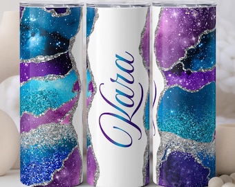 Personalized Agate Marble Tumbler with Name, Custom Marble Name Tumbler with Lid and Straw,  Bridesmaid Tumbler with Straw, Bridesmaid Gift