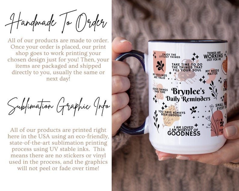 Personalized Daily Affirmations Coffee Mug, Custom Daily Reminders Cup, Best Friend Gift, Mental Health Awareness Gift, Customized Mug zdjęcie 9