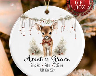 Adorno navideño personalizado con datos de nacimiento, adorno para bebé para su primera Navidad, regalo para mamá primeriza, adorno para recién nacido, recuerdo personalizado para bebé.