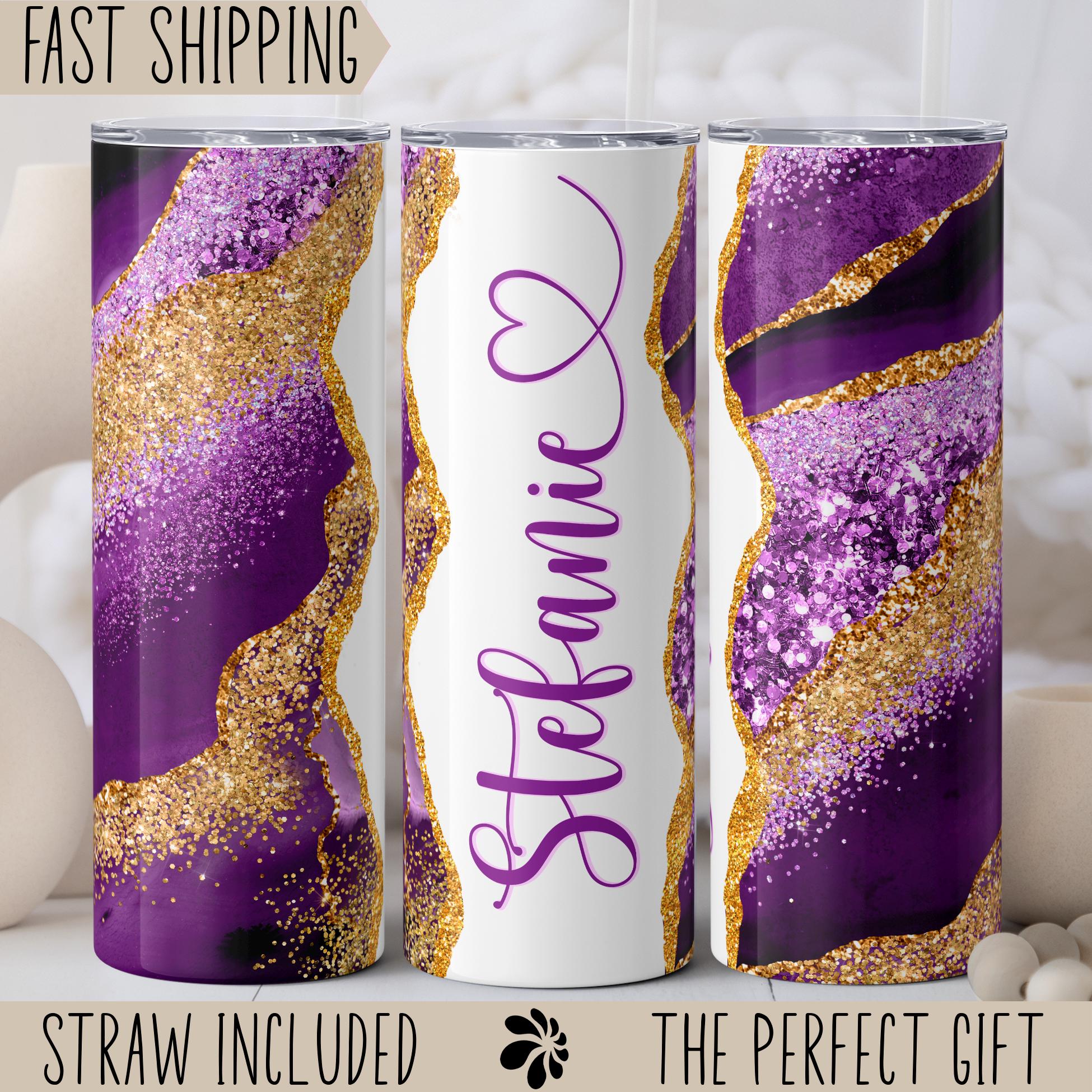 Personalized Agate Marble Tumbler with Name, Custom Marble Name Tumbler with Lid and Straw,  Bridesmaid Tumbler with Straw, Bridesmaid Gift