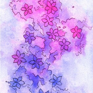 Ajisai Pink, Purple and Blue Hydrangeas Watercolor Print