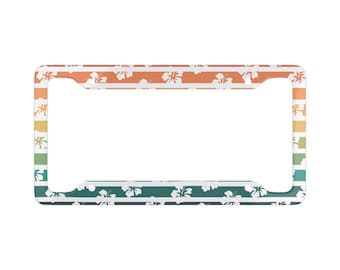 Rainbow Hibiscus Hawaiian License Plate Frame: Summer Car Decor