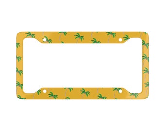 Yellow Palm Tree Aluminum License Plate Frame