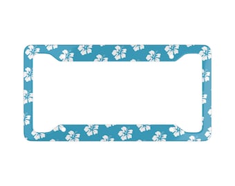 Turquoise Hibiscus Flower License Plate Frame: Hawaiian Surfer Style