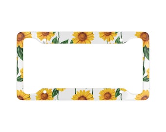 Sunflower License Plate Frame: Universal Car Decor, Stainless Steel