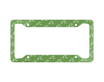 Green Wave Aluminum License Plate Frame: Summer Surfer Decor