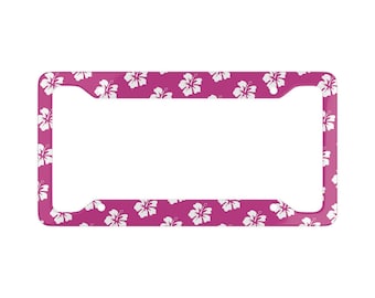Pink Hibiscus Hawaiian License Plate Frame: Aluminum Car Decor