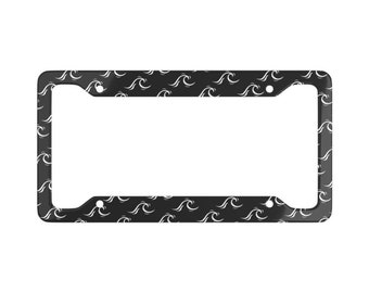 Black Wave Aluminum License Plate Frame: Surfer Car Decor