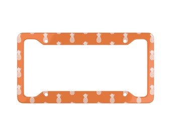 Pineapple License Plate Frame: Orange Hawaiian Aluminum Car Tag