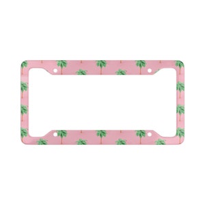 Pink Palm Tree License Plate Frame - License Plate Frame  - License Plate Frames -  Car Universal Stainless Steel Accessories -  Cars Decor