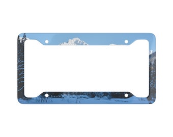 Winter Mountain License Plate Frame: Aluminum Car Decor