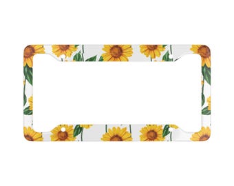 Sunflower Pattern License Plate Frame | Floral Car Accessory