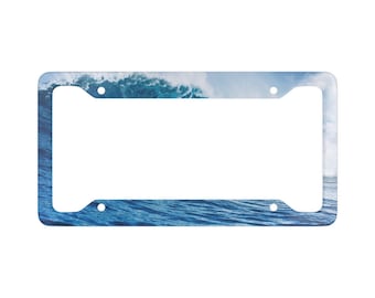 Surfer Wave License Plate Frame: Aluminum Beach Car Decor